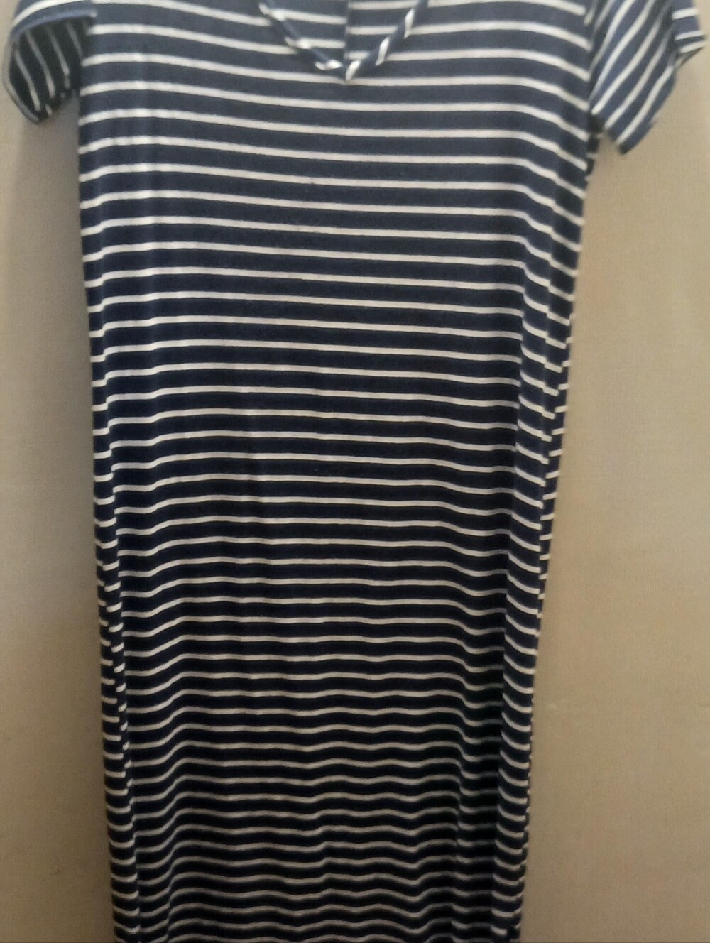 Nautica Navy and White Striped Midi Dress